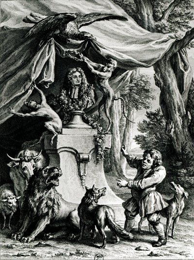 Allegorical Portrait of Jean de La Fontaine (1621-95) Surrounded by Animals from His Fables by Jean Baptiste Oudry